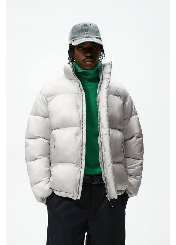 Серебряная зимняя стеганая дутая куртка оверсайз Zara
