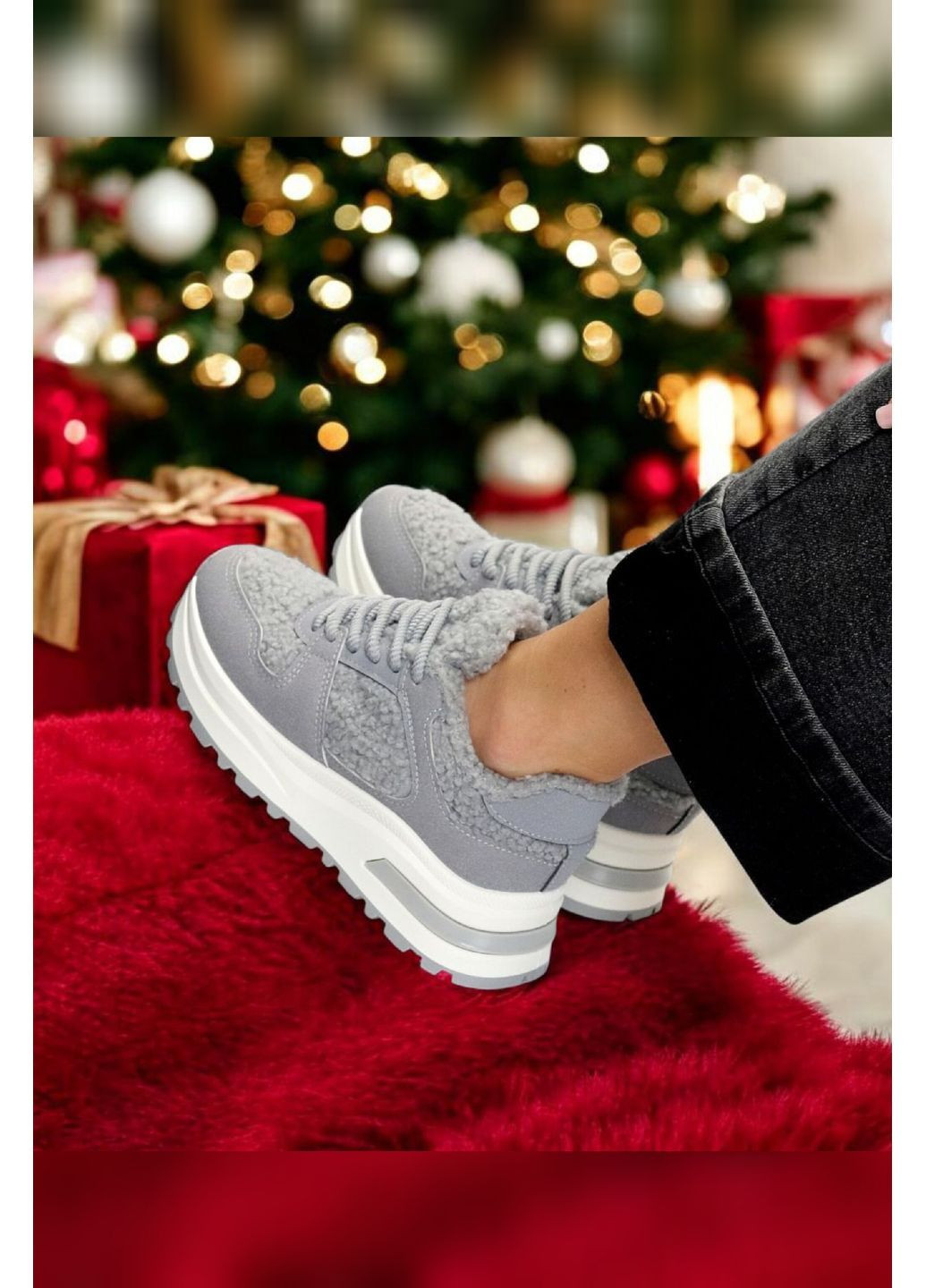 Женские серые кроссовки зимние с мехом тедди тёплые на шнуровке с белой подошвой Viki кросівки серые зима (369339864)