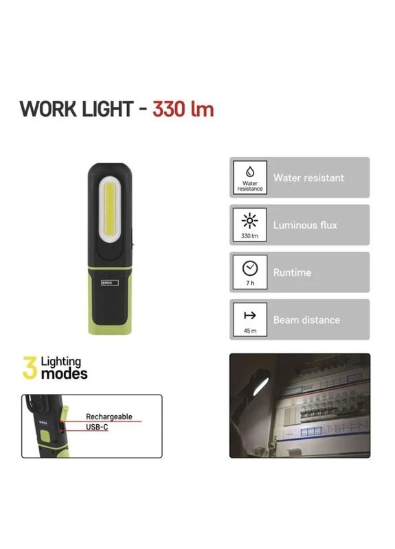 Фонарь аккумуляторный P4537 330 Lm 1200 mAh пластик магнит Emos (398635099)
