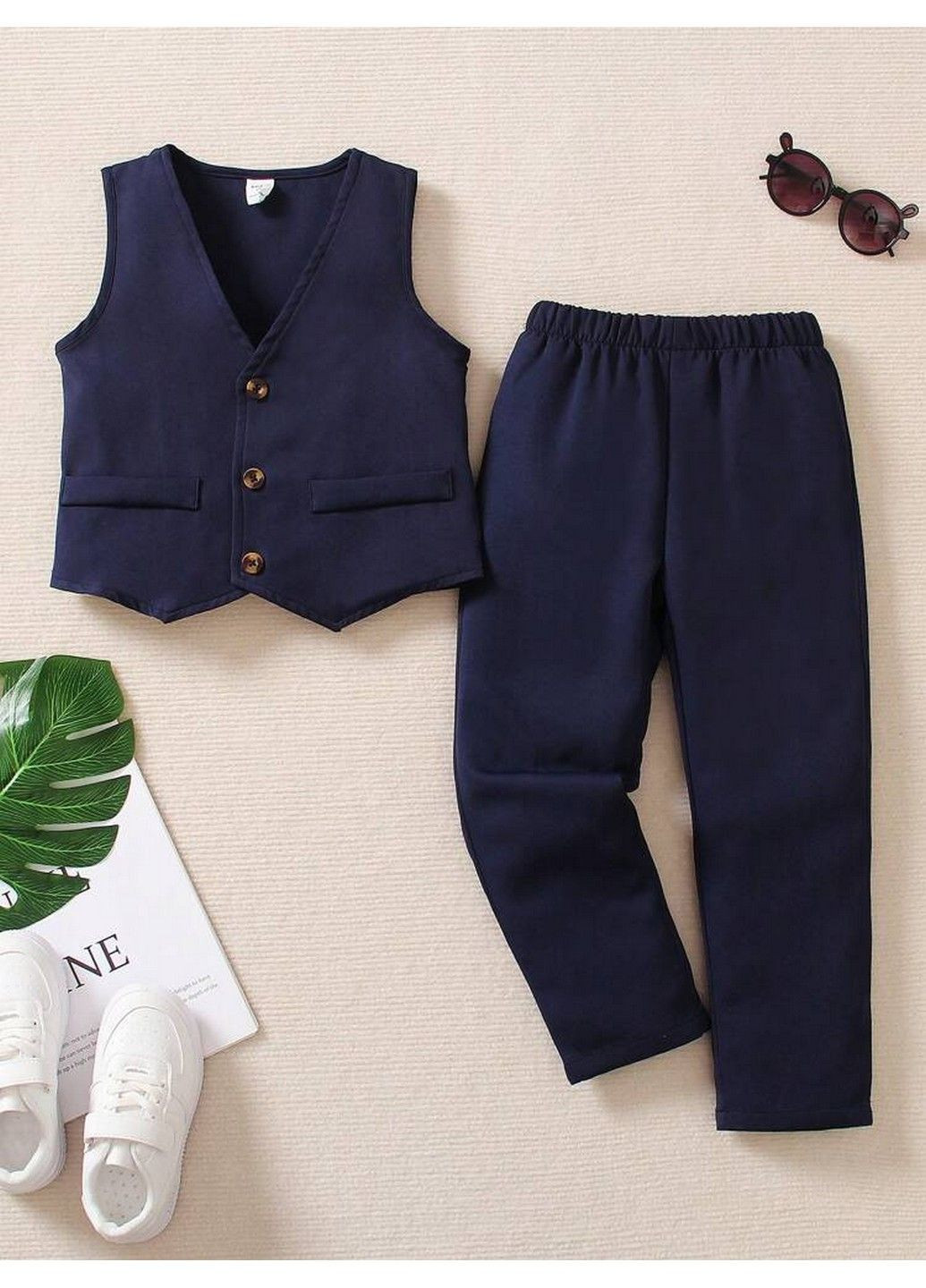 Темно-синій літній комплект (жилетка,брюки) SHEIN
