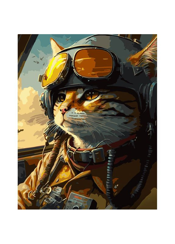 Картина за номерами ПРЕМІУМ Котик-пілот з лаком та з рівнем розміром 40х50 см (GS1489) Strateg (362500877)