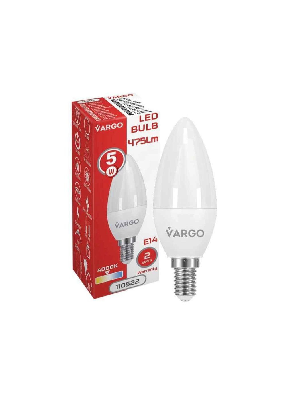 Светодиодная лампа 5W E14 C37 4000K 220V (V-110522) ТМ VARGO (322502585)