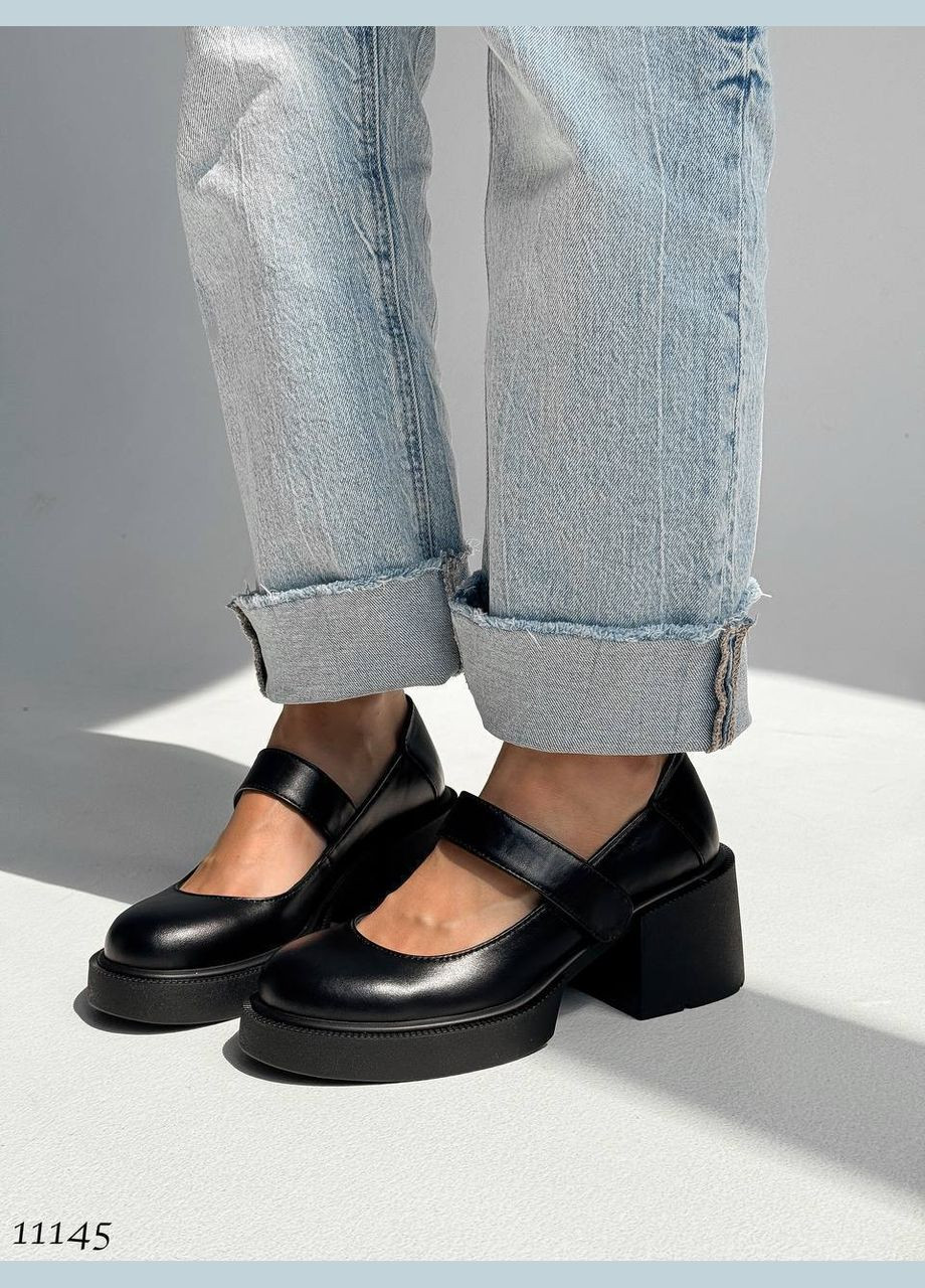 No Brand Туфельки з натуральної шкіри на липучці, чорні чорний з, — (316221815)