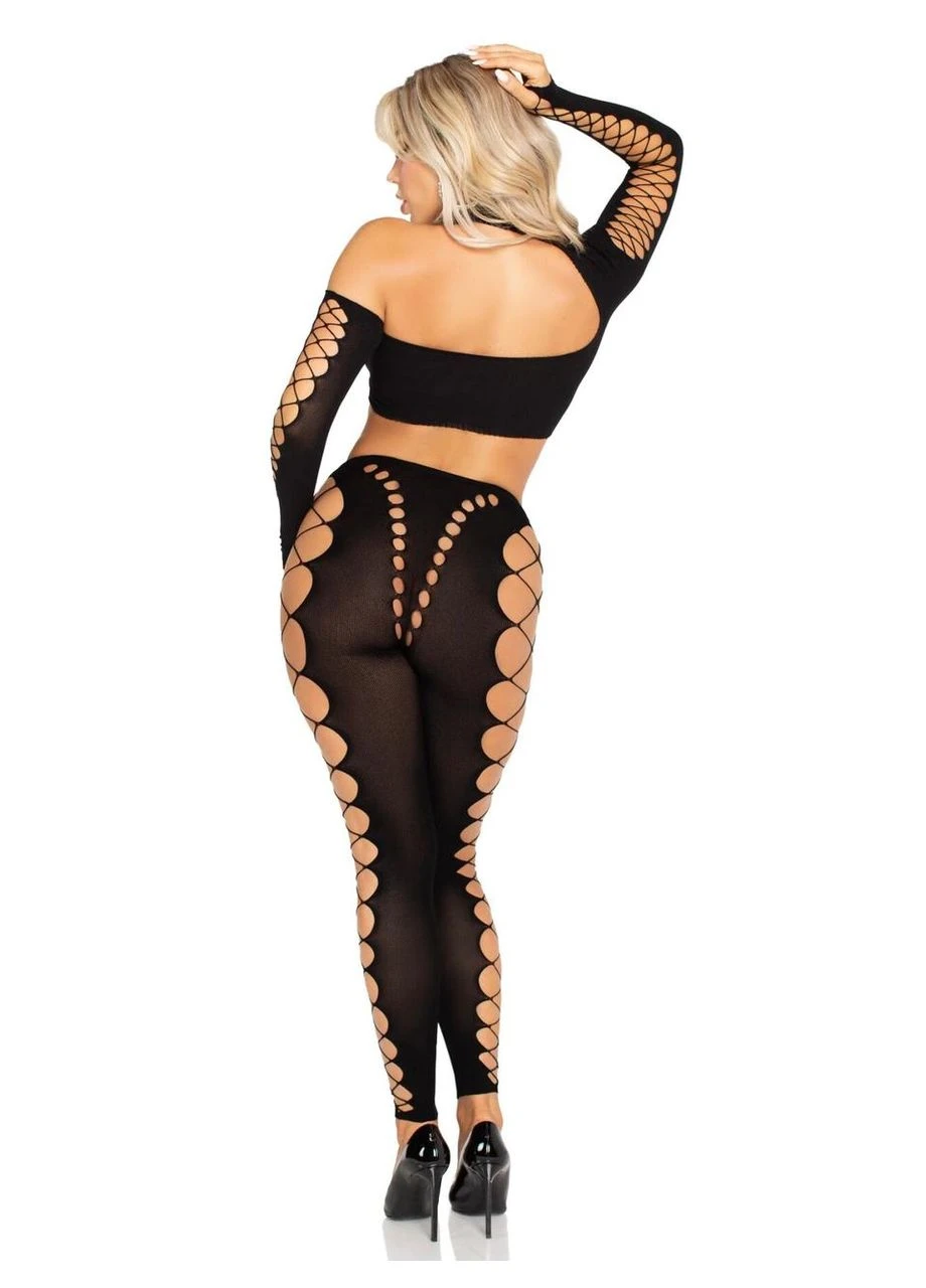 Комбінований демісезонний комплект leg avenue seamless cut-out crop top and legging one size black No Brand