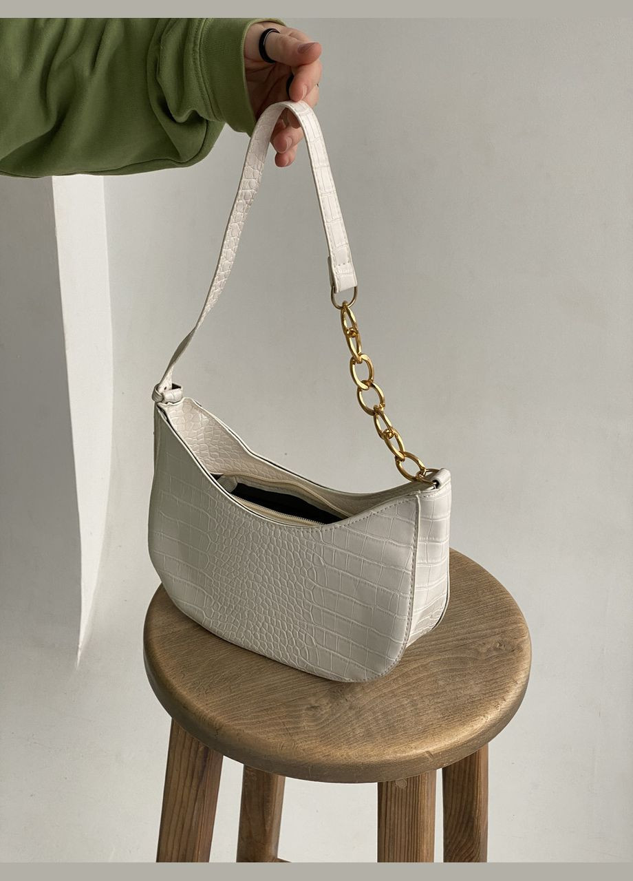 Женская сумка 6924 багет через плечо рептилия белая No Brand (296008195)