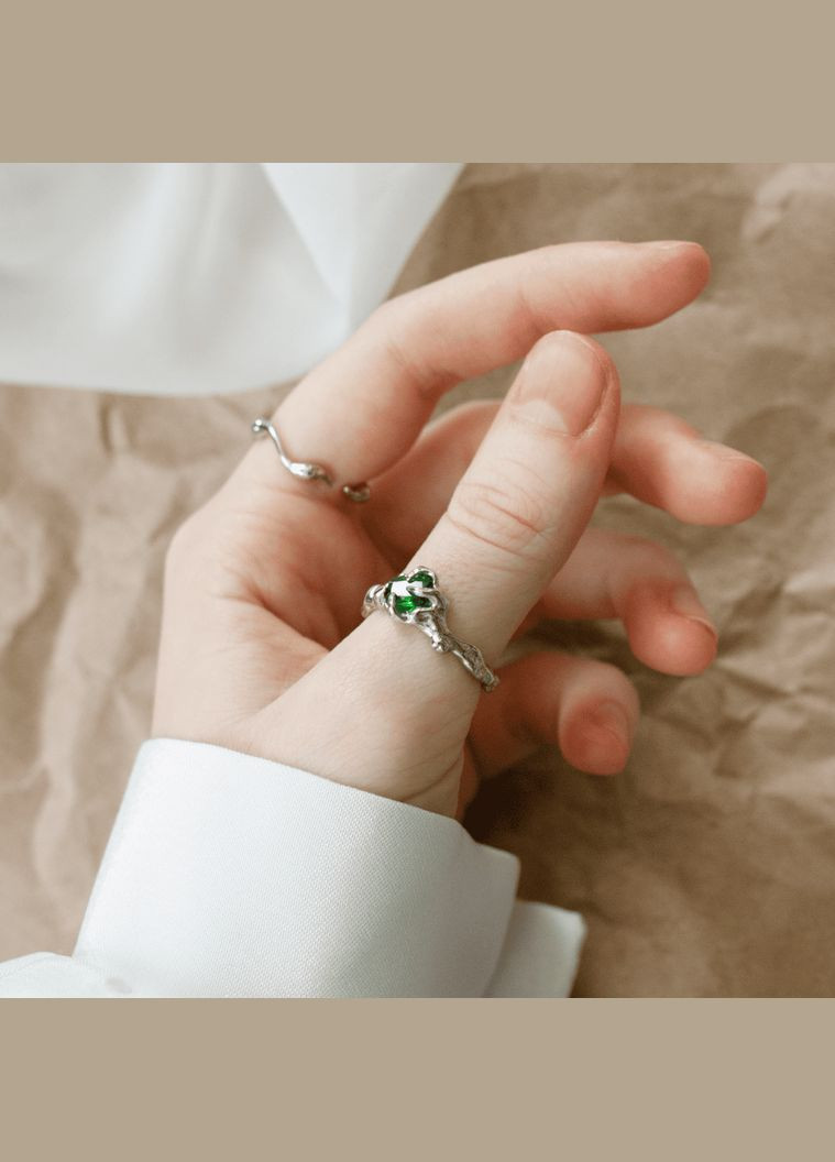 Колечко Поклик Лісу вінтажний ельфійський з зеленим камінцем тендітне химерне каблучка в стилі фентезі кокетт fairycore ретро No Brand (309041831)