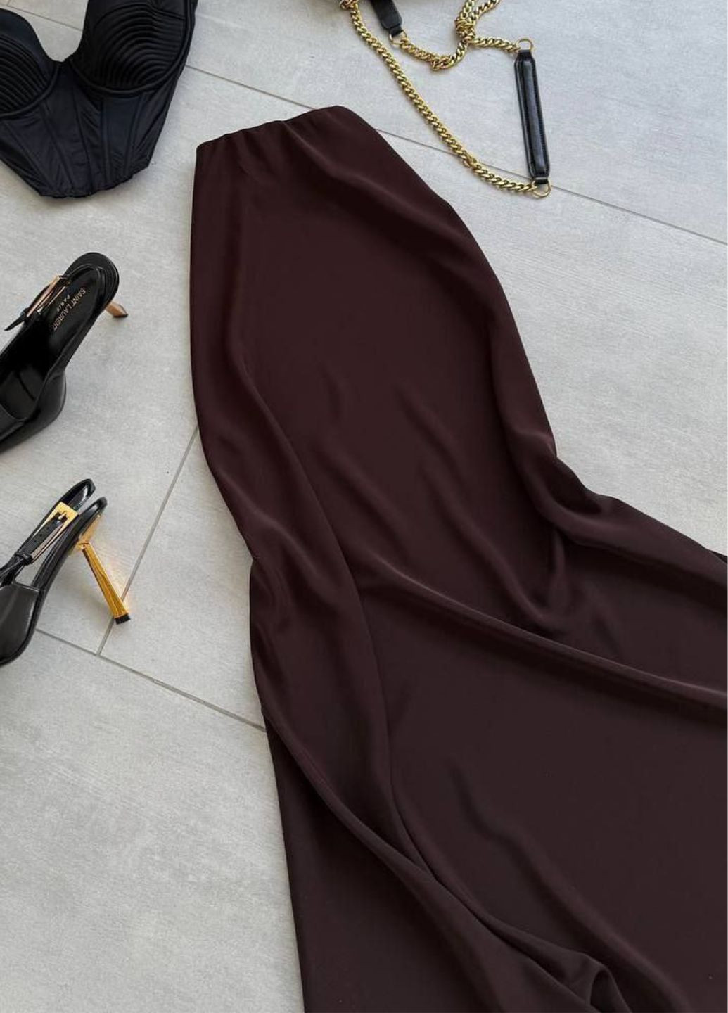 Коричневая повседневная однотонная юбка макси на резинке Україна карандаш