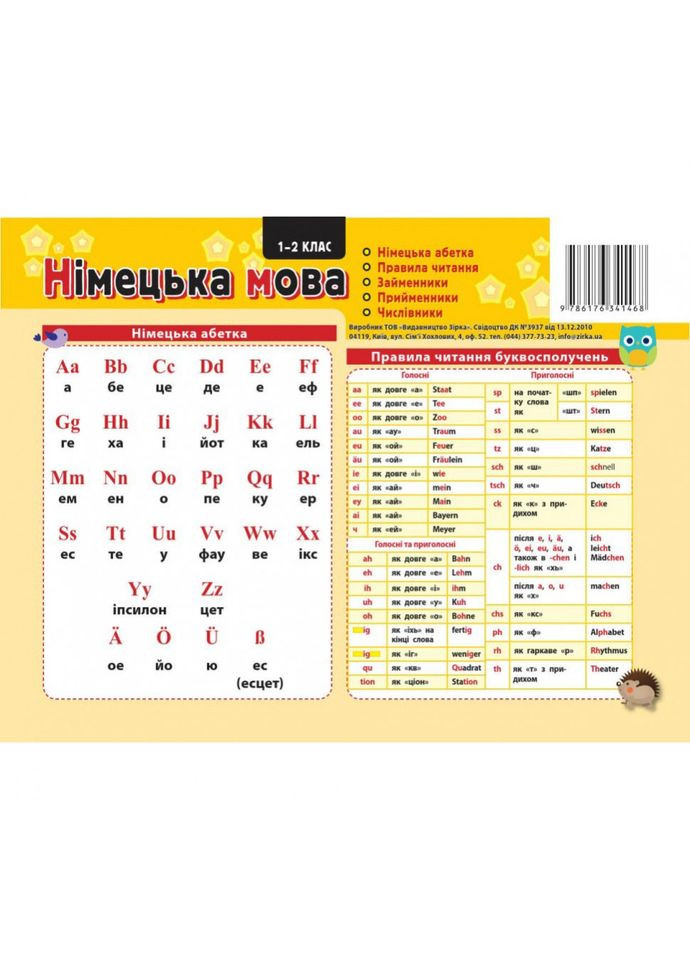 Картонка-подсказка Немецкий Язык 1 класс 109265 No Brand (367184889)