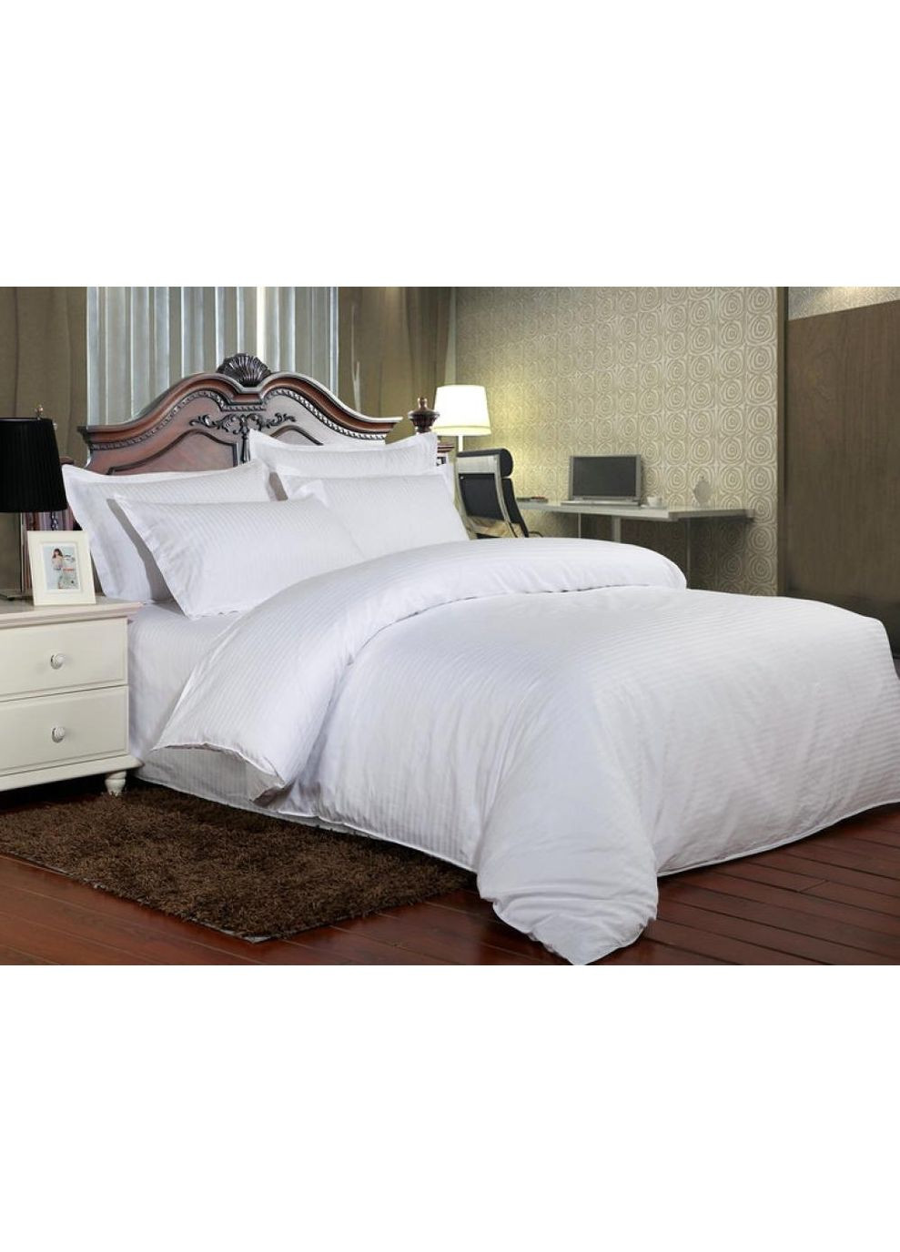 Постільна білизна з резинкою Білий страйп сатин PREMIUM Сімейний розмір, наволочки 70/70 No Brand (363190116)