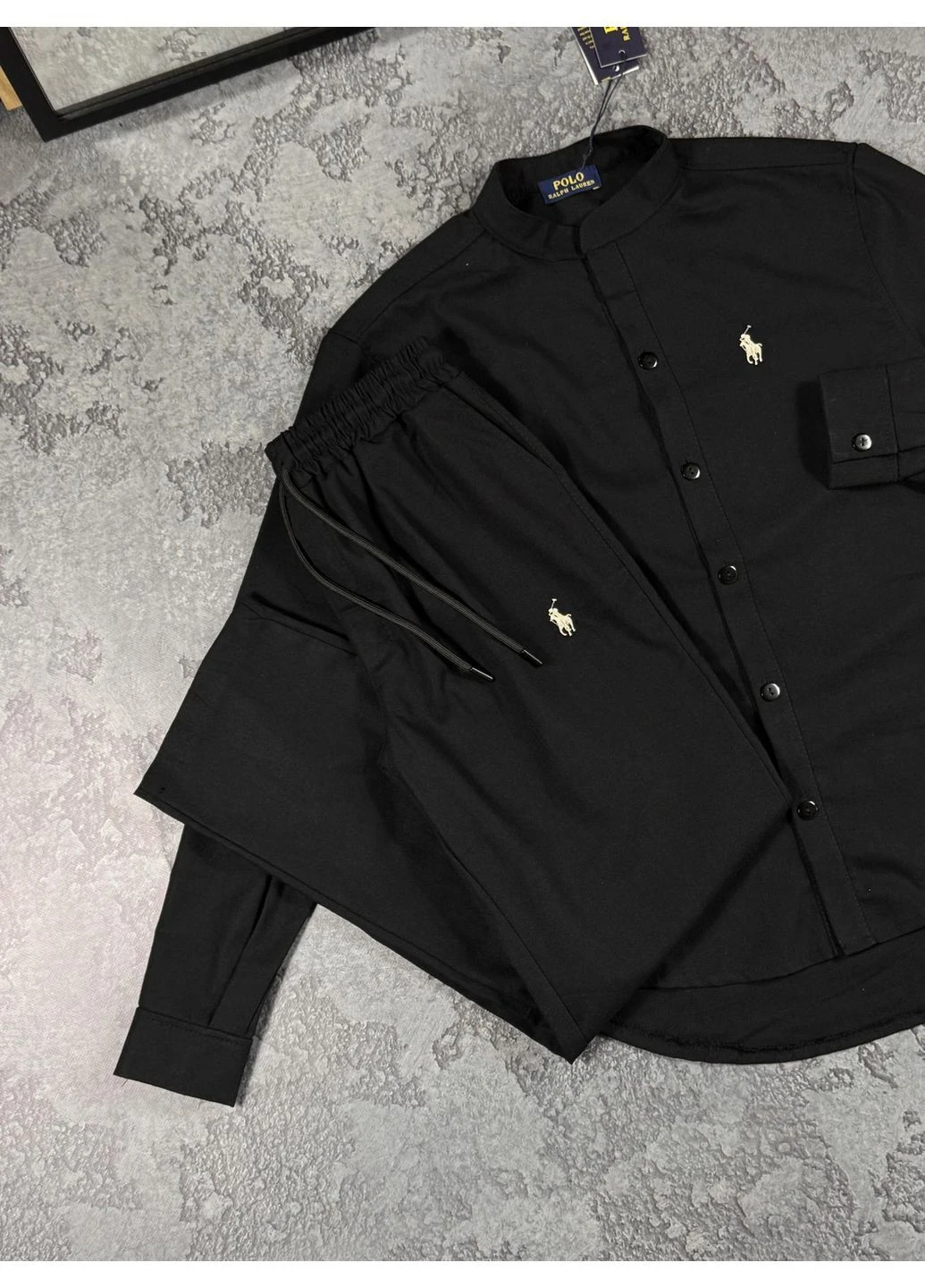 Мужской льняной костюм Polo Ralph Loren шорты+рубашка черный Ralph Lauren (398632064)