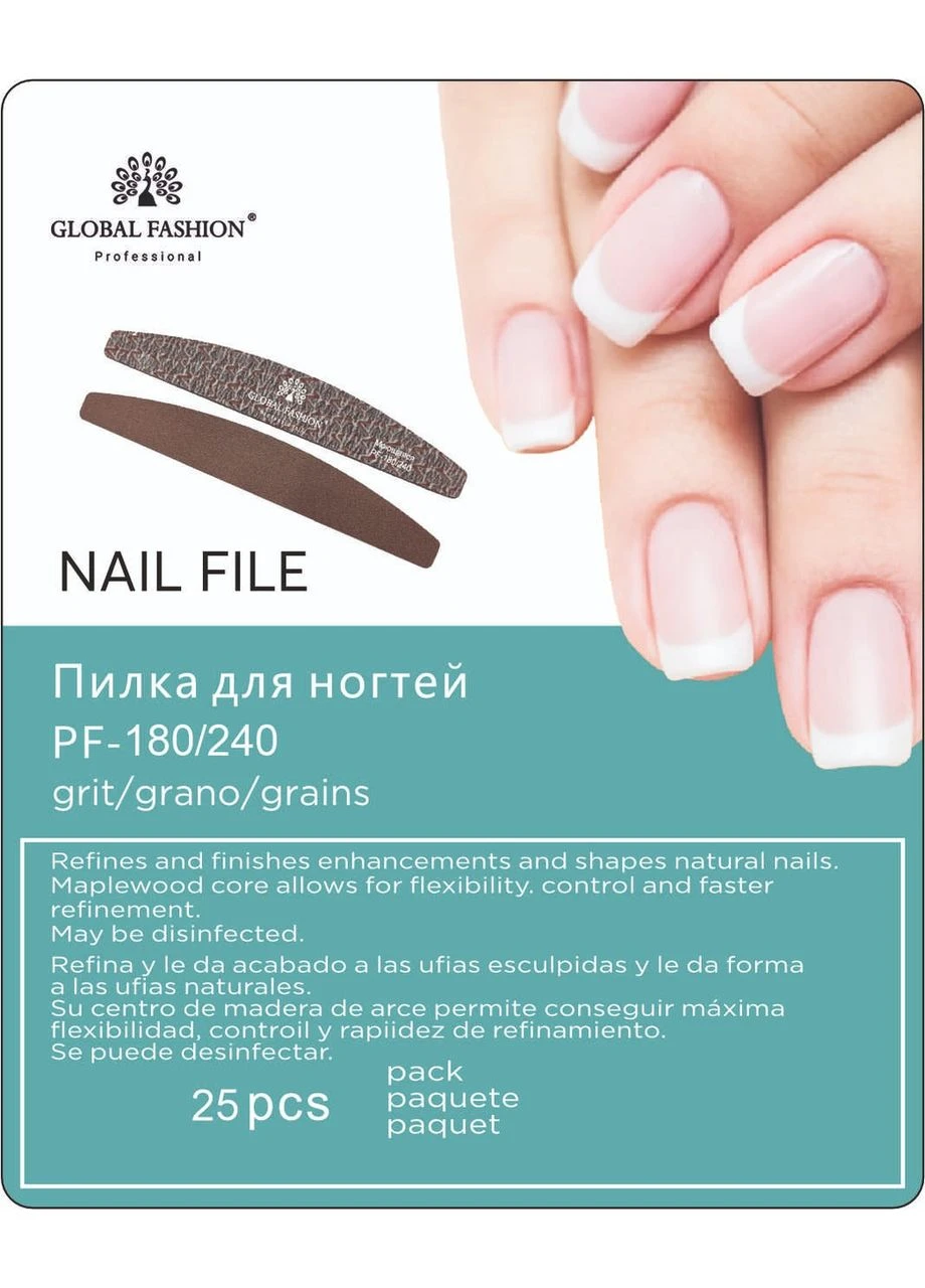 Пилка для нігтів PF-180/240, коричнева, Global Fashion (392939192)