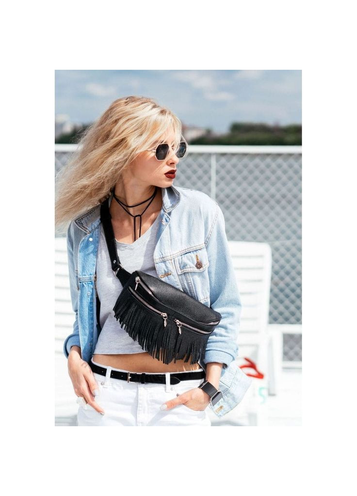 Шкіряна жіноча сумка на пояс Spirit чорна BlankNote поясна (348359330)