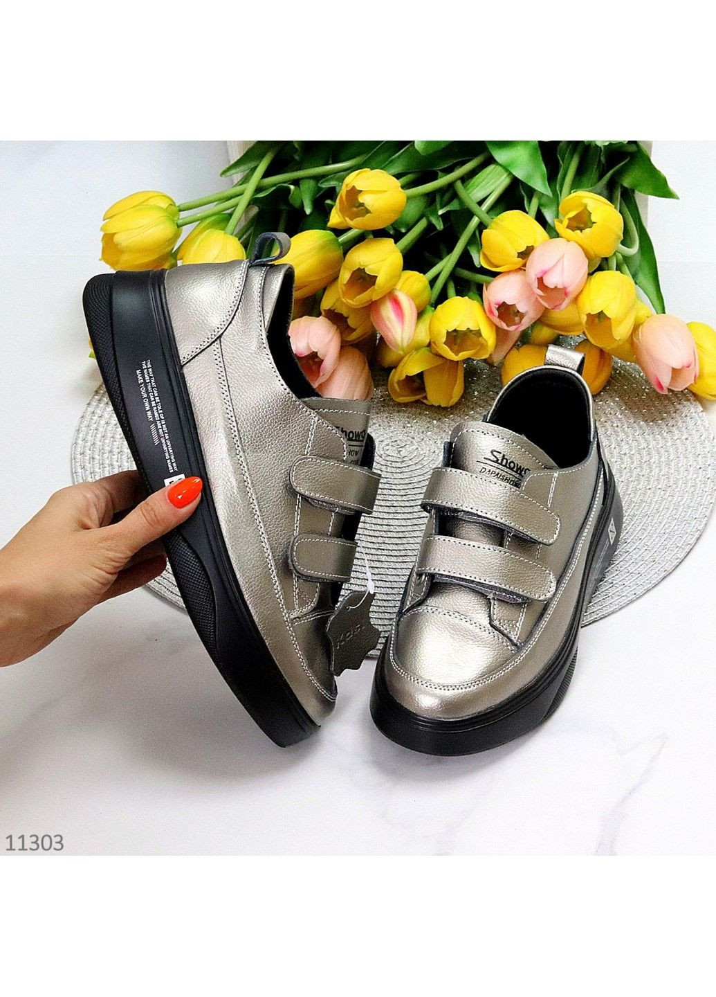 225 Кросовки Кожаные Серебристые на липучках KDSL серебряные демисезоны (302737460)
