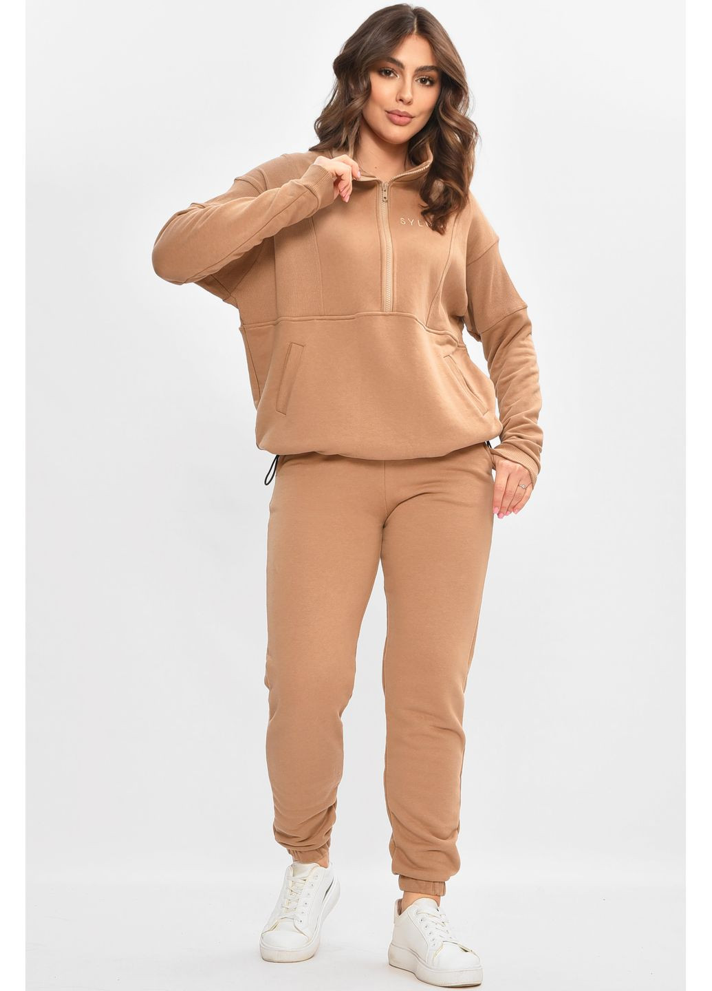 Спортивный костюм женский темно-бежевого цвета Let's Shop (362626986)