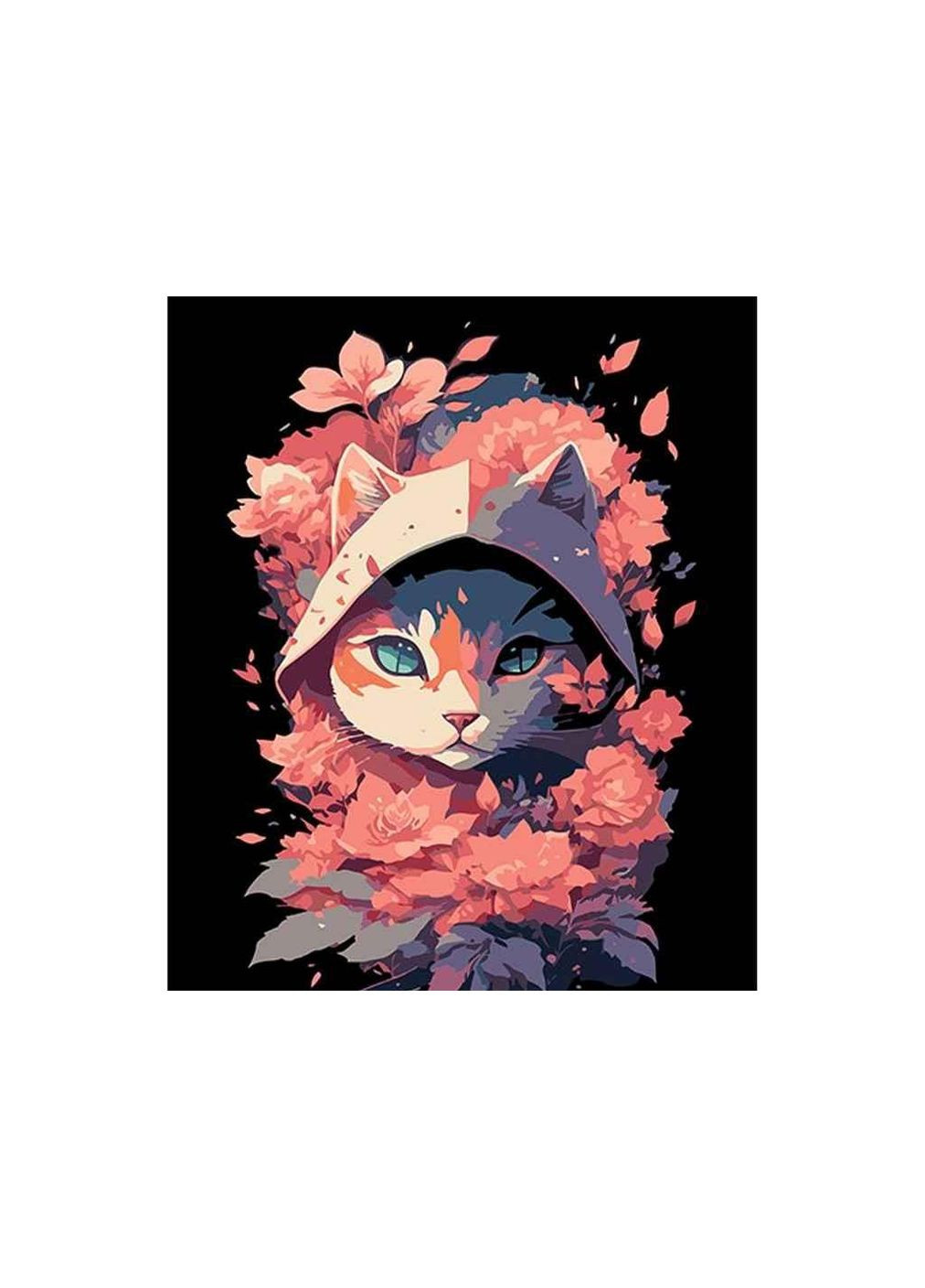 Набір для розпису по номерах Кішка в рожевих відтінках 30х40см на чорному фоні FH-9 ТМ Strateg (317050183)