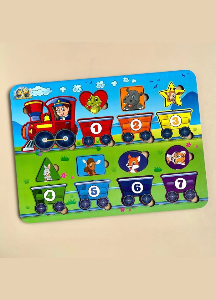 Дерев'яний пазл-вкладиш "Геометричні фігури" (ПСД048) PSD048 сортер-паровоз Ubumblebees (304410908)