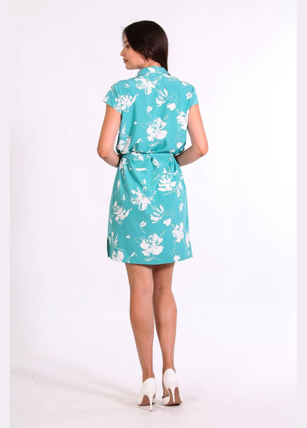 Бірюзова кежуал сукня літня жіноча 0041 мак молочний софт бірюзова Актуаль з квітковим принтом