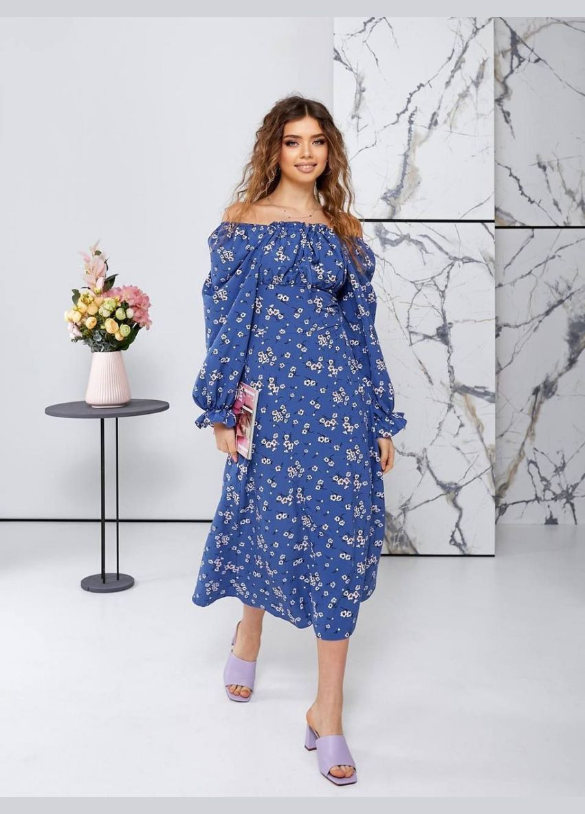 Синя вечірня плаття дзвін FashionYouWant з квітковим принтом
