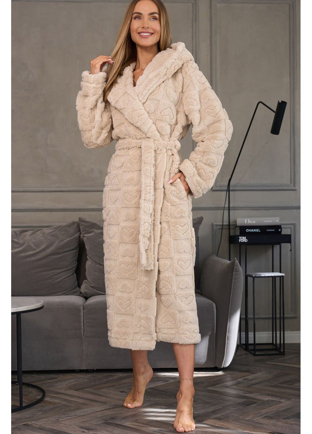 Халат женский длинный теплый с капюшоном 2554 Angora L&L (369174271)