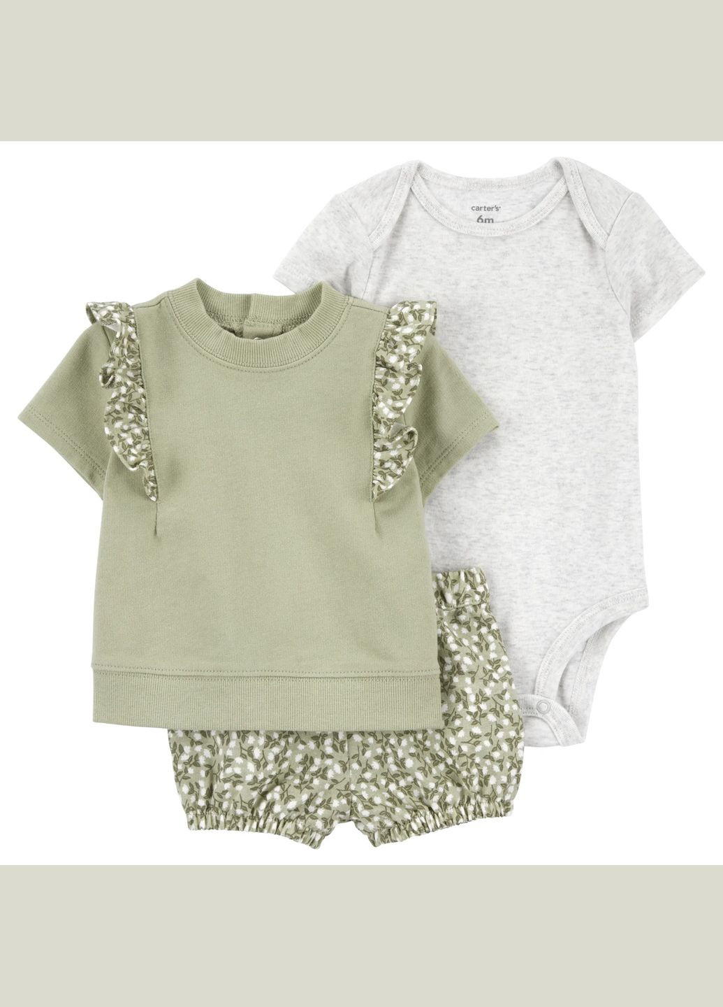 Зеленый летний комплект 3в1 боди, футболка, шорты для девочки 81-86 см (1s537010_24m) Carter's