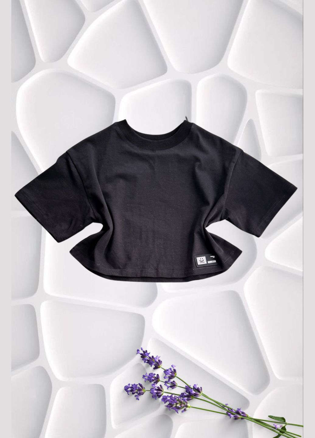 Чорна літня дитяча оверсайз футболка топ бавовняна з нашивкою чорна little joys No Brand