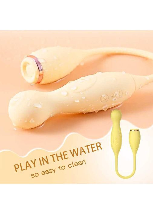 Двосторонній гнучкий багатофункціональний вібратор 3в1 жовтого кольору для клітора/сосків/ануса/стимуляції пінису Lilo (334708430)