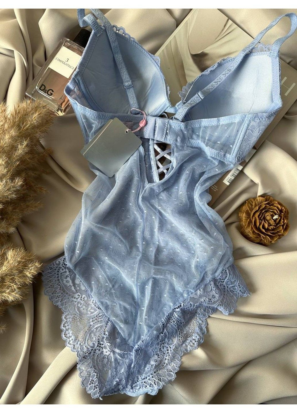 Блакитна жіноча нижня білизна мереживне боді Velencosa (303422211)