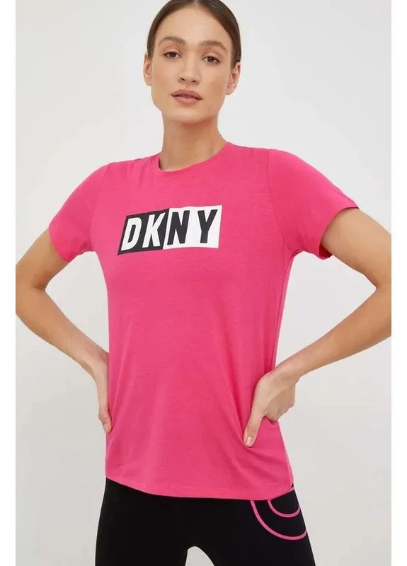 Жіноча бавовняна футболка з принтом рожева DKNY - (400305086)