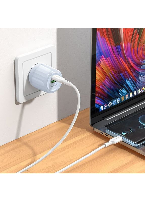 Зарядний пристрій мережевий BA93A Lustrous PD20W+QC3.0 (1USB A/1C) + кабель Type C to Type C Блакитний Borofone (372163112)