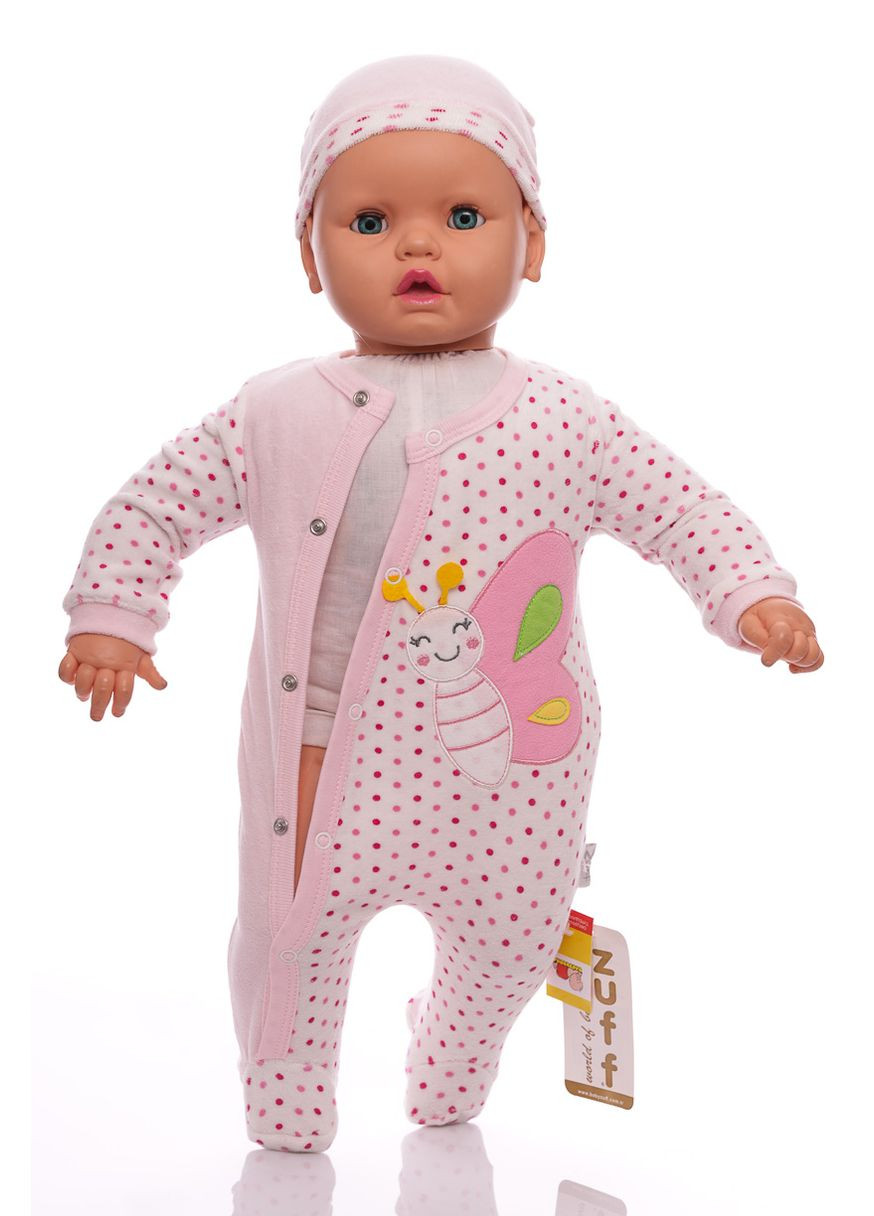 Рожевий зимній чоловічок з шапочкою для дівчинки велюр з метеликом рожевий 56 см (29914) BABYKROHA