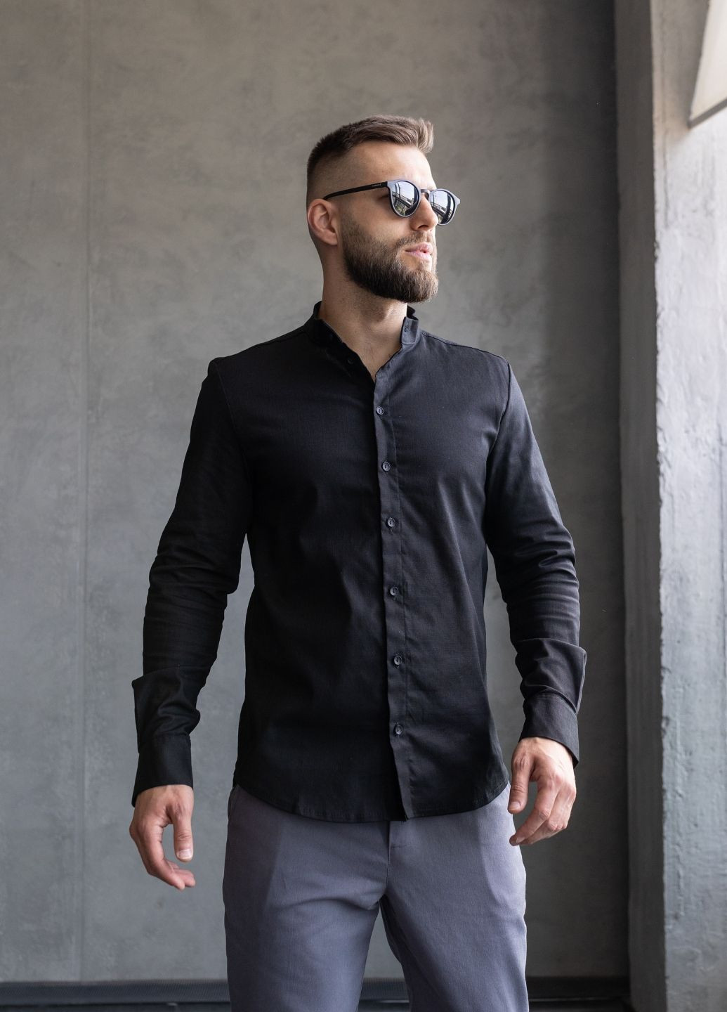 Сорочка з льону з довгим рукавом на ґудзику MonsterBrand (346049097)