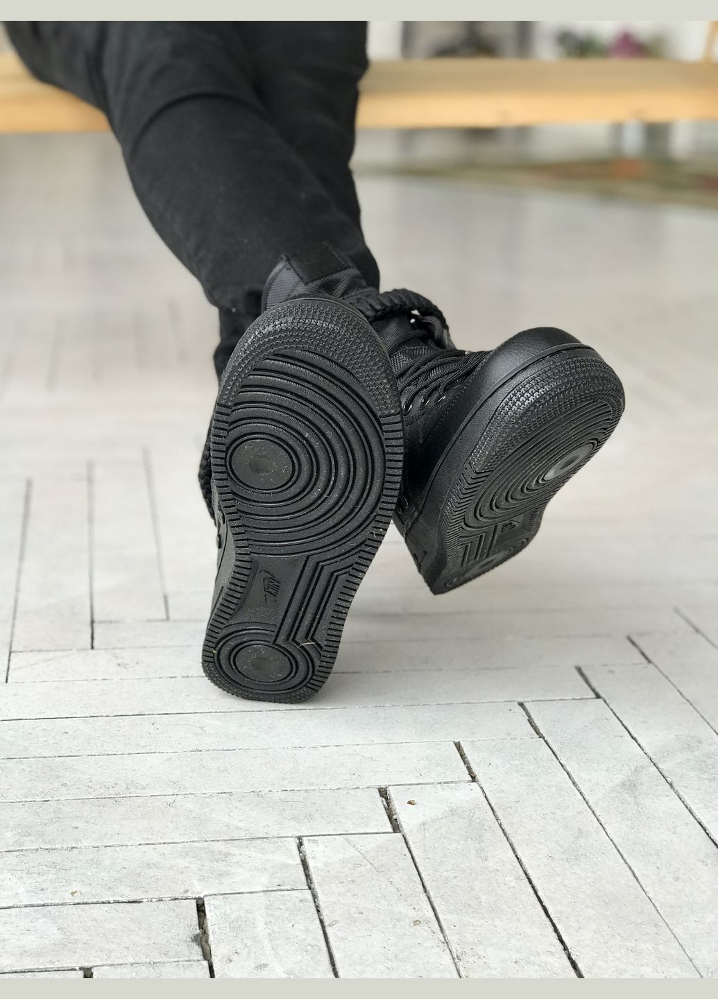 Черные всесезонные кроссовки мужские nike air force 1 sf black | найк аир форс 1 сф черные No Brand