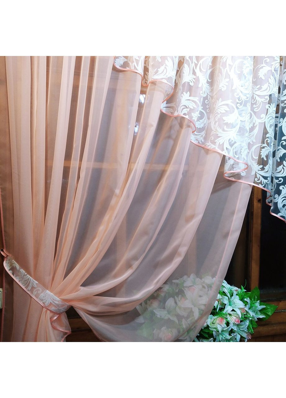 Занавеска кухона короткая готовая Анжелика персик левая No Brand (372133944)