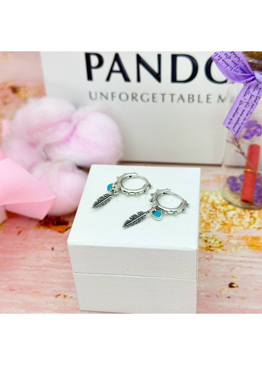 Серебряные серьги "Пандора" серьги "Магические перья" 297205EN168 Kabluchka (355344076)