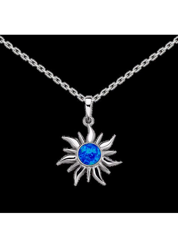 Кольє срібне Сонце на тонкому ланцюжку з синьою вствкою всередині Каштан (342335436)