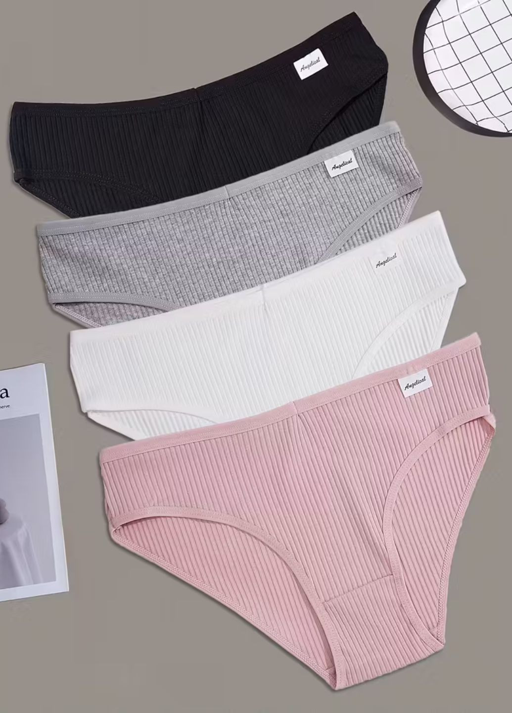 Набір жіночих трусиків сліпів в рубчик середня посадка базовий комплект 4 штуки FitFiesta (362561803)