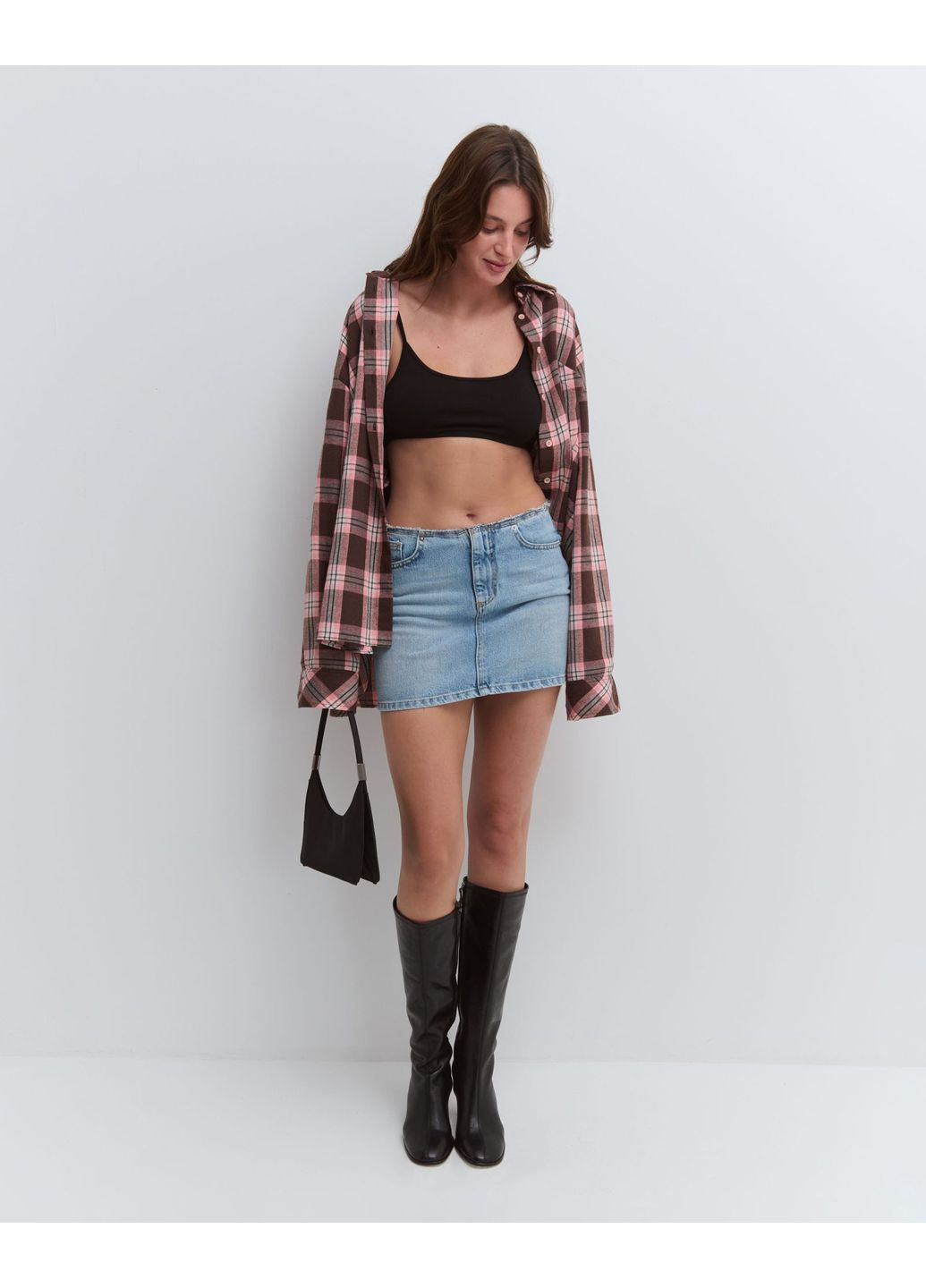 Сорочка oversize в коричнево-рожеву клітинку JUL (361162527)