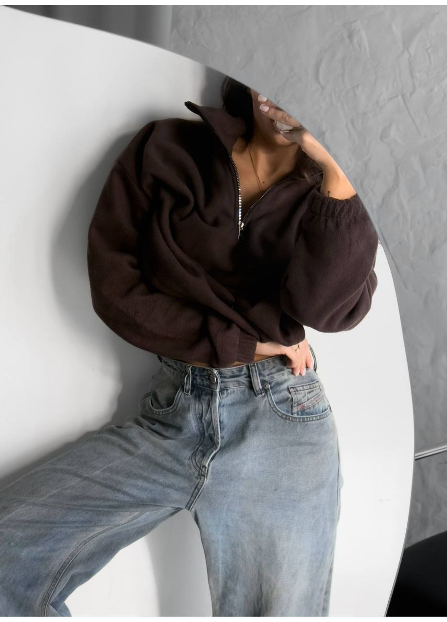 Коричневий світшот жіночий флісовий Style Point однотонний без декору (369556618)