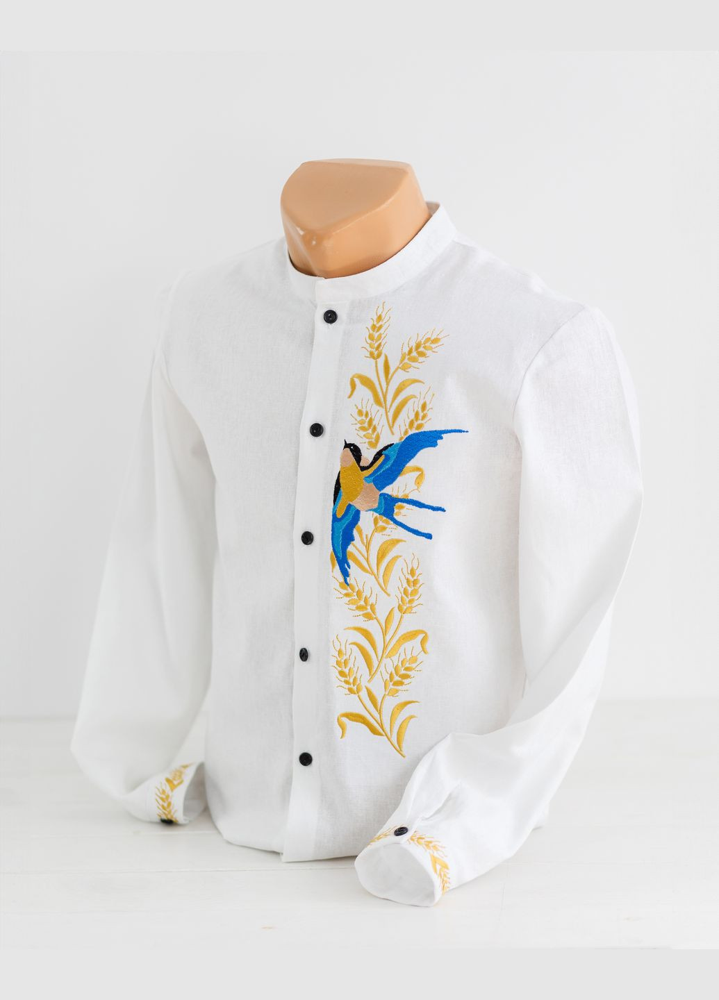 Біла чоловіча сорочка з вишивкою ластівка біла, сорочка вишита візерунок орнамент пряма віскоза, льон (323652725)