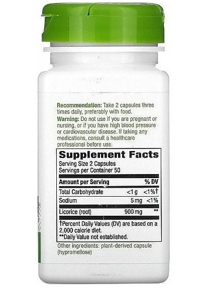 Харчова добавка "Корінь солодки" Licorice Root 100шт (1411242-26481463) Nature's Way (368657431)