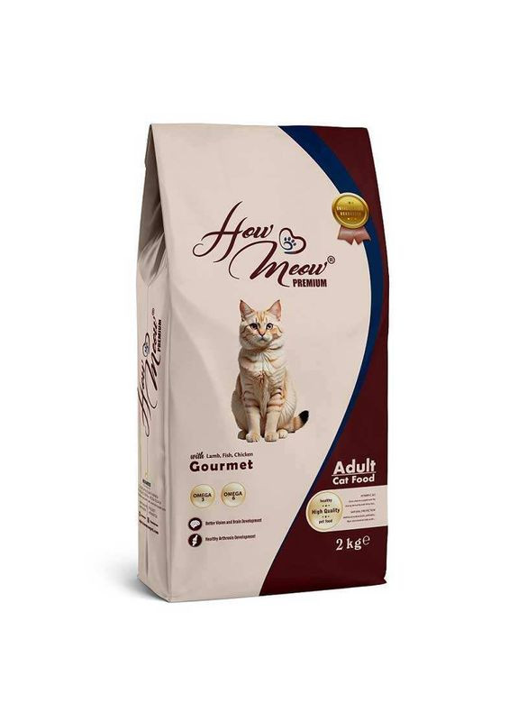 Gourmet Adult Cat - Сухой полнорационный корм с ягненком, курицей и рыбой для взрослых кошек - 2 кг How Meow (327434548)