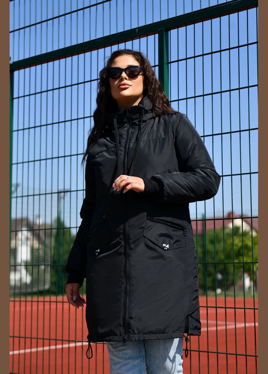 Черная женская куртка с капюшоном цвет черный р.48/50 449495 New Trend