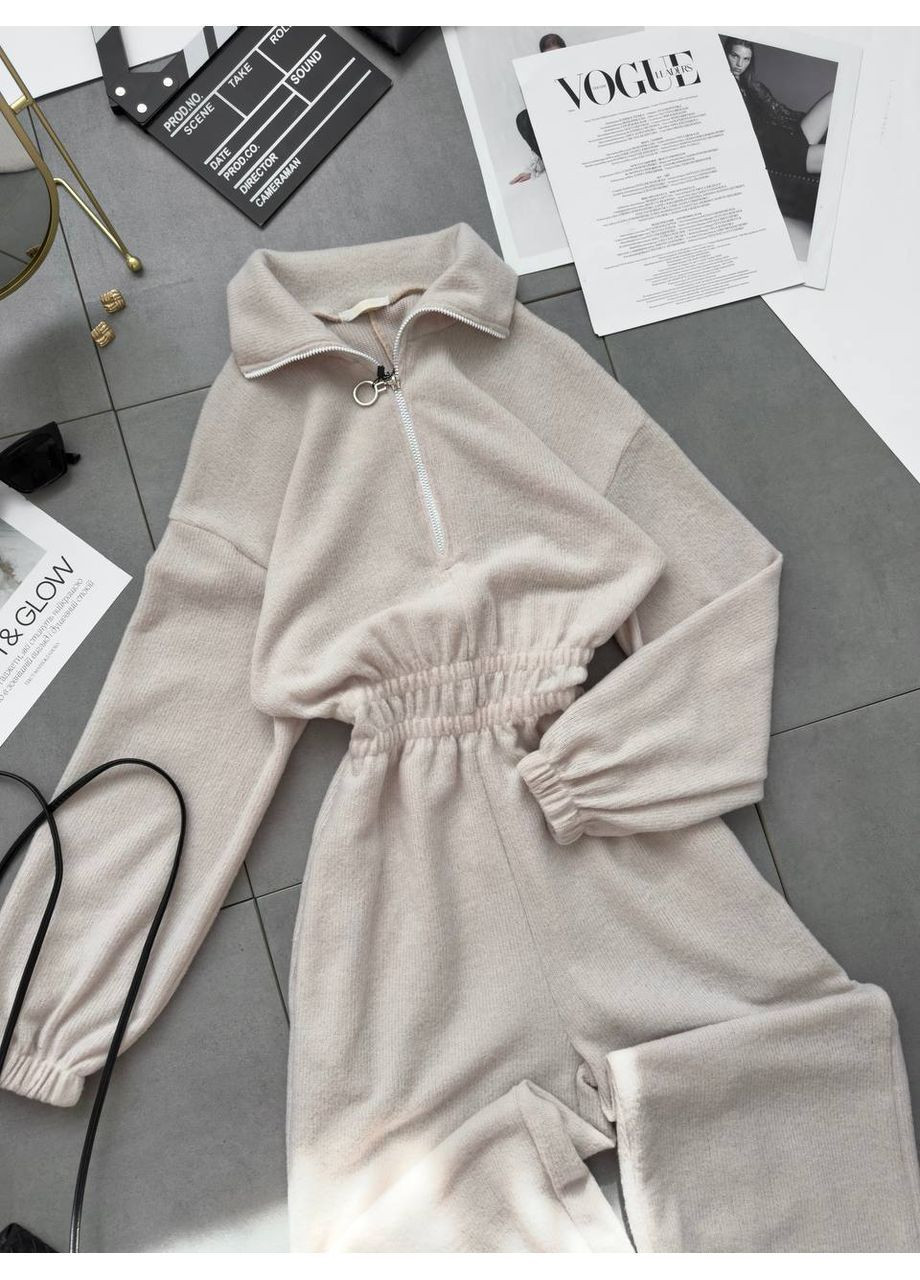 Комбінезон жіночий повсякденний Style Point комбінезон-брюки однотонний бежевий повсякденний, кежуал ангора