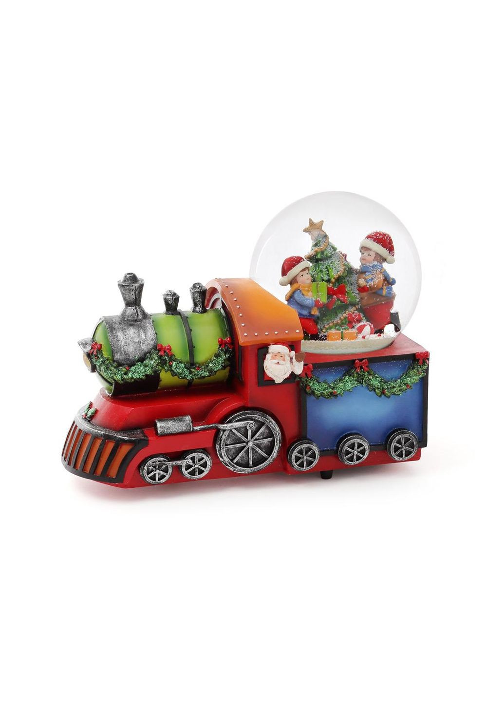 Декоративный водяной шар "Дети на паровозе" с музыкой "Jingle Bells" на заводном механизме 16 см (559330) BonaDi (305412766)
