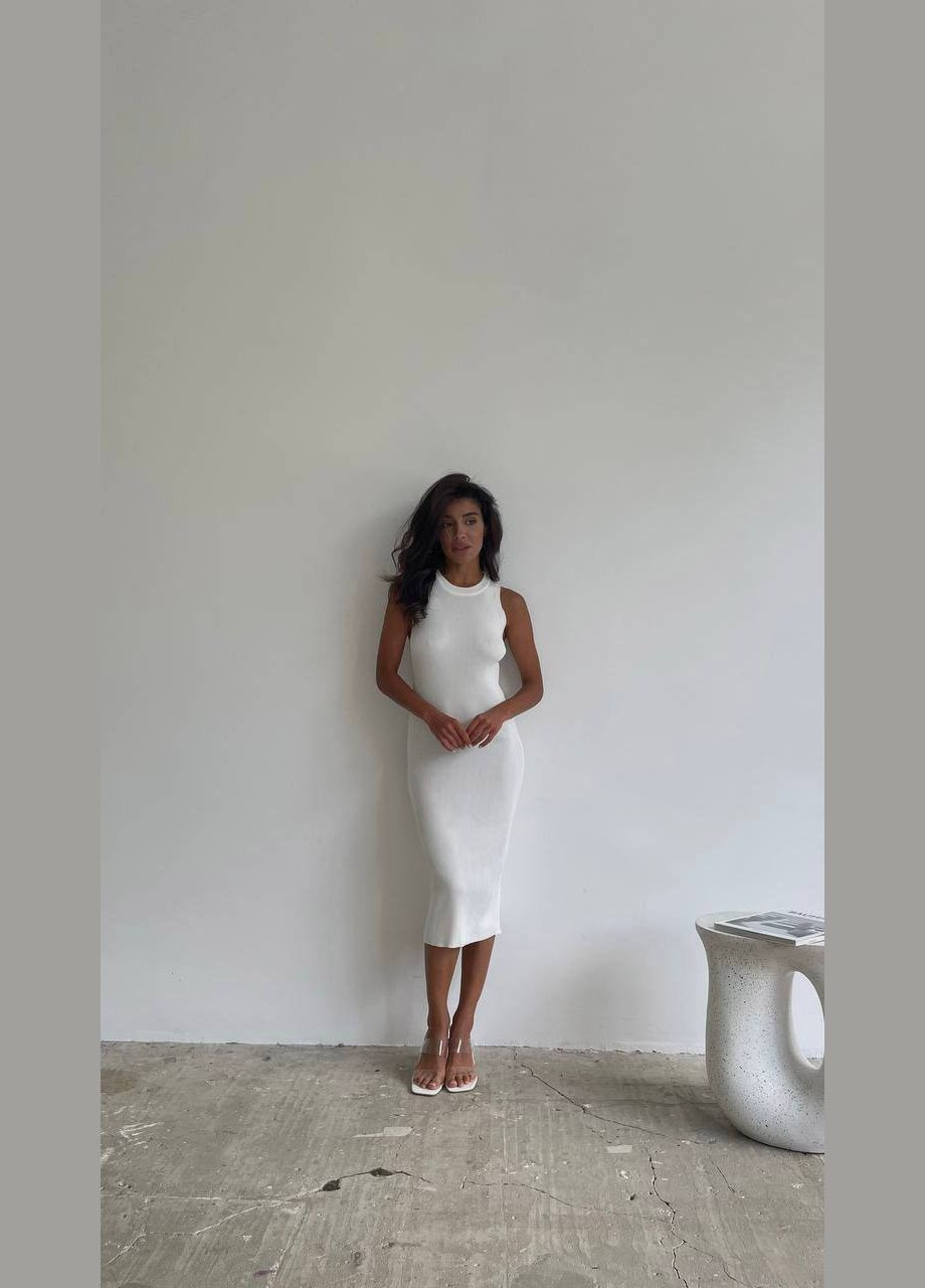 Білий універсальна біла сукня-майка з турецького рубчика, приталена сукня-міді, що ідеально сидить на фігурі No Brand