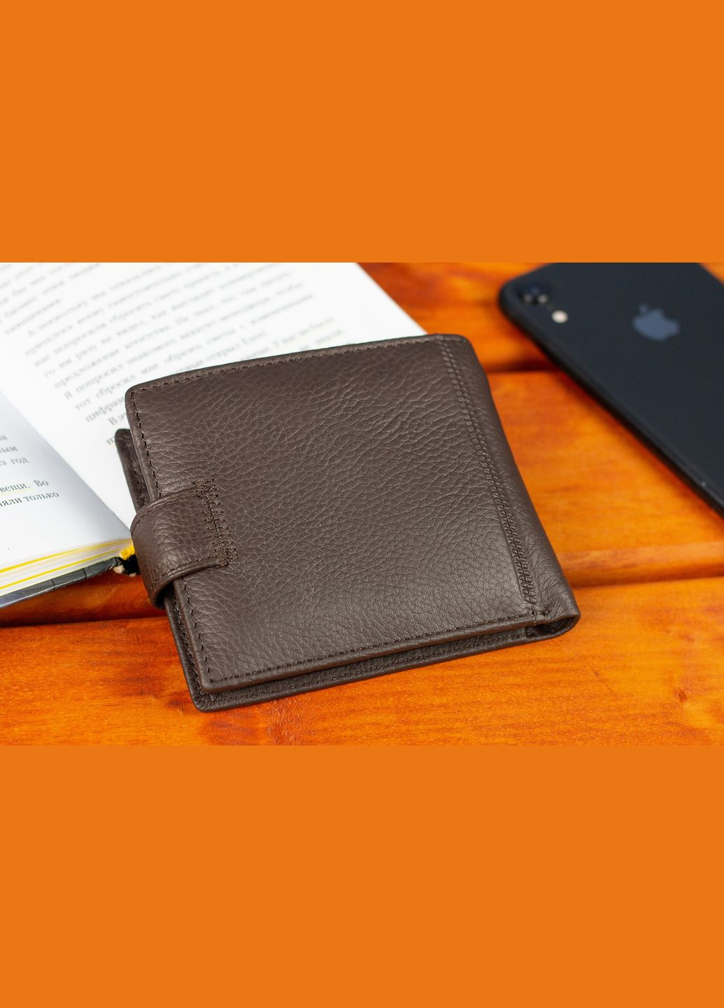 Кожаный мужской портмоне на кнопке ST104 Коричневый st leather (359380710)
