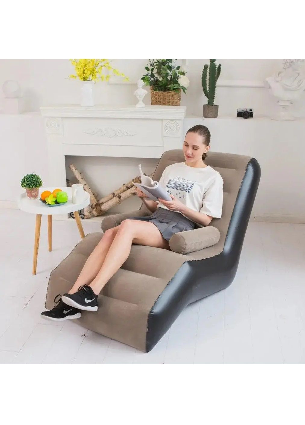 Надувне м'яке крісло з велюровим покриттям навантаженням до 100 кг приймає форму тіла 140х85x80 см (480506-Prob) Коричневе Unbranded (336434320)