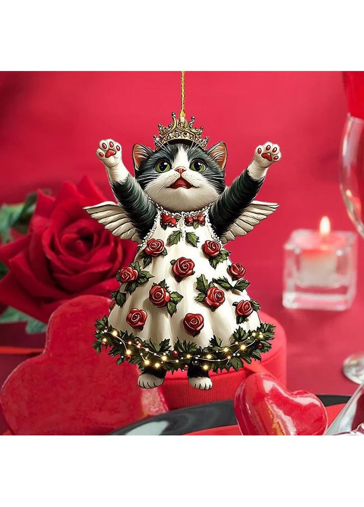 Мила плоска акрилова ялинкова прикраса «Окрилений Кіт» — витончена прикраса окраса вашої ялинки, дому та офісу, 2D (плоска) No Brand (370625889)