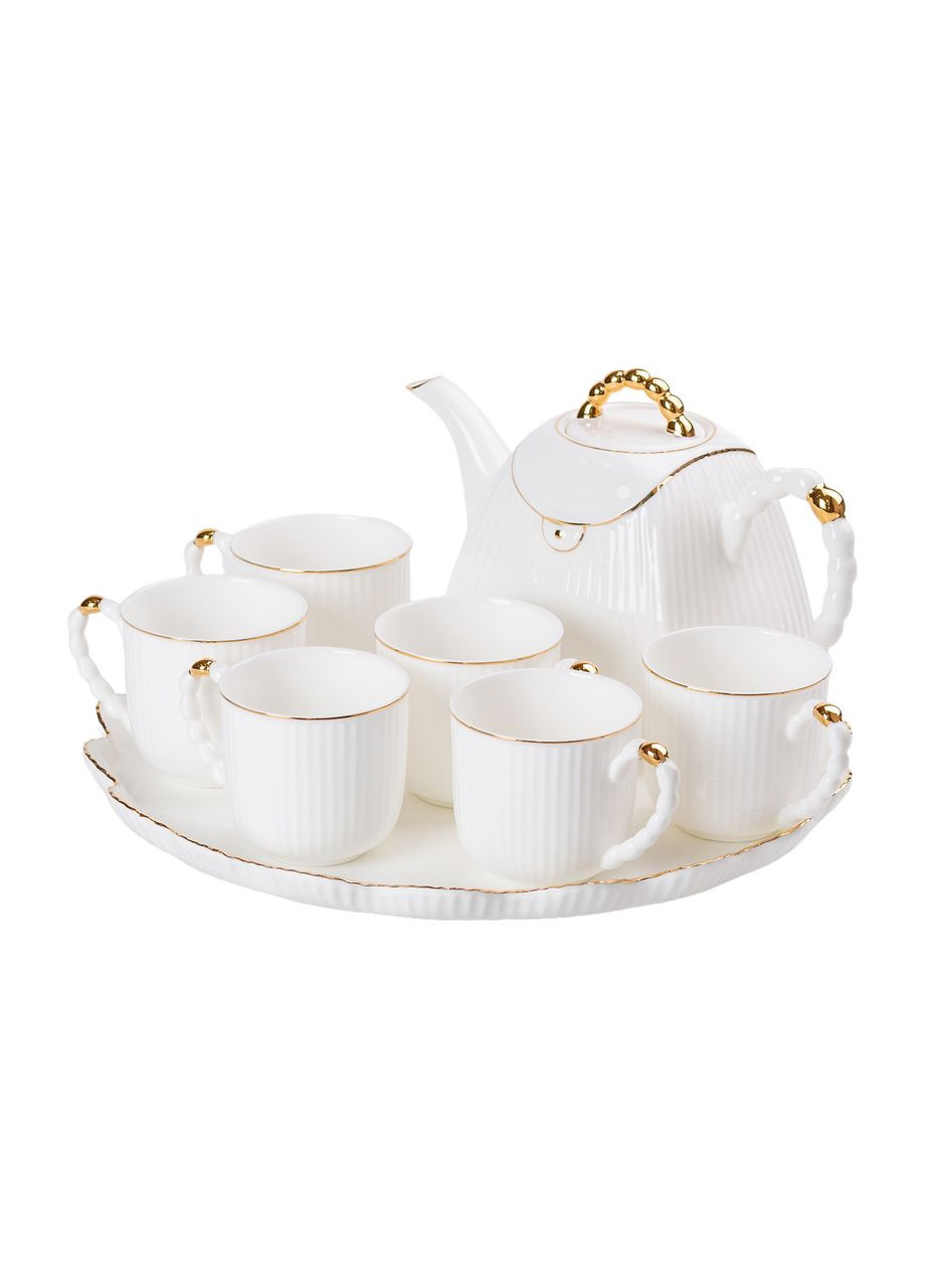 Чайный набор на 6 персон, с заварочным чайником и подставкой, белый. Yiwu (370675554)