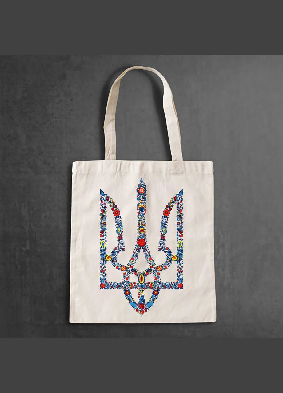 Эко сумка, шоппер, с патриотическим принтом "Герб Украины. Трезубец. Герб Украины цветочный принт" Push IT Кавун шопер (316138142)